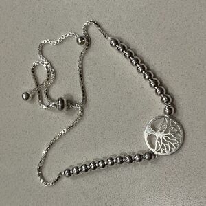 Silver-Tone Adjustable Beaded Ball Chain Bracelet w/ Round Tree of Life Charm